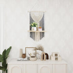 Macrame Wall Hanging Shelf Grey Floating Shelves Rope Shelf for Hanging Plants Grey Boho Decor for Bedroom Living Room,1 Tier