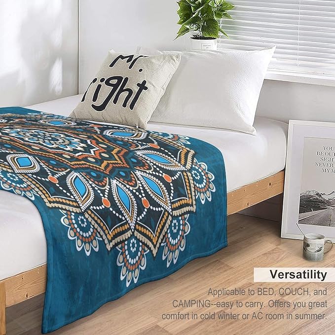 Ornamental Mandala Throw Blanket Indian Hippie Bohemian Art Floral Texture Pattern Blanket for Sofa Bed Couch Chair Or Dorm 40"x50"