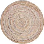 SAFAVIEH Area Rug 7' Round - Cape Cod Collection - Beige & Multi, Handmade Jute & Cotton, Woven Braided Design (CAP202B)