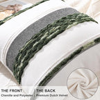 decorUhome Christmas Boho Decorative Throw Pillow Covers 18x18 Set of 2, Striped Chenille Tufted Pillow Covers with Tassels for Couch Bed Sofa, Cream White and Green