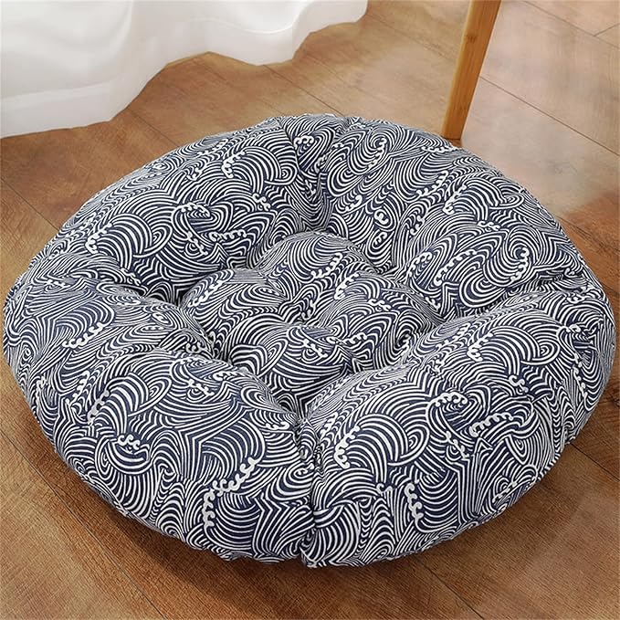 Large Round Floor Cushion, Comfortable Cotton and Linen Boho Meditation Pillow Tatami Seating Cushion for Room Reading Book Nursery Room Balcony,E,60 * 60cm