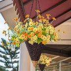 2 Pcs Hanging Plant Flower Basket for Outdoor Spring Decoration, 7.87 Inches Black Iron Chain Wicker Woven Conical Artificial Flower Hanging Basket, Plants Not Included (Coffee)