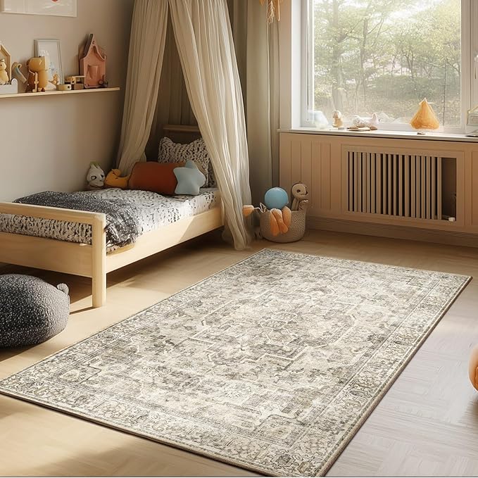 Machine Washable Throw Rugs for Entryway: Door Mat Indoor Entrance 4x6 Small Rug Stain Resistant Non-Slip Low Pile Soft Carpet for Kitchen Front Door Indoor Entry Bathroom Bedroom