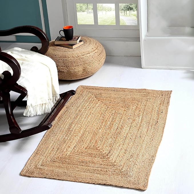 MDS Pack of 1 Handwoven Braided Jute Area Rug 2x4 Rectangular - 100% Natural Burlap Reversible Accent Rugs for Home Decor, Living Room, Doormat, Kitchen, Entryway Rug, Rustic, Farmhouse (2'x4')