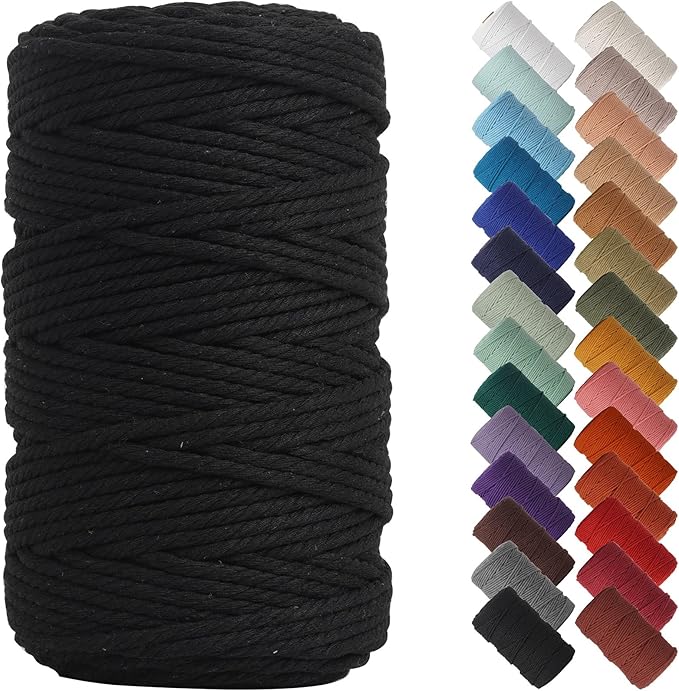 NOANTA Black Macrame Cord 4mm x 109yards, Colored Macrame Rope, Cotton Rope Macrame Yarn, Colorful Cotton Craft Cord for Wall Hanging, Plant Hangers, Crafts, Knitting