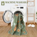 Lahome Floral Washable Round Rugs, Non-Slip Soft Round Rug 4ft Ultra-Thin, Small Boho Circle Carpet for Entryway Kitchen Bedroom Nursery Bathroom, Green