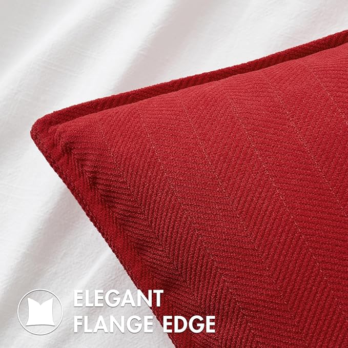 MIULEE Pack of 2 Red Decorative Pillow Covers 18x18 Inch Soft Chenille Luxurious Couch Throw Pillows Farmhouse Cushion Covers with Elegant Design for Sofa Bedroom Living Room Home Decor