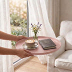 danpinera Round Side Table with Fabric Storage Basket, Metal Side Table Small Bedside Nightstand with Removable Tray Top for Living Room, Bedroom, Nursery, Laundry, Light Pink