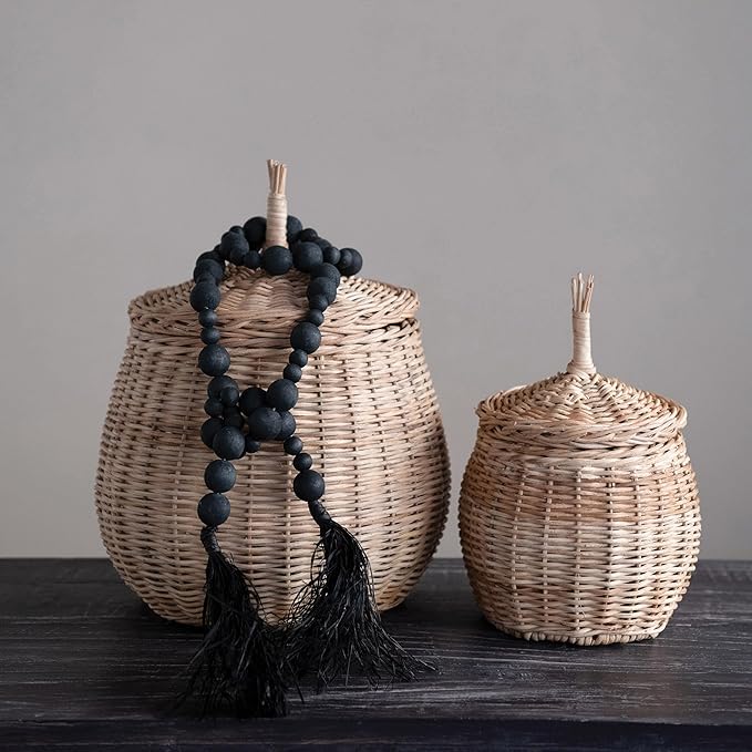 Creative Co-Op Hand-Woven Wicker Baskets with Lids, Set of 2