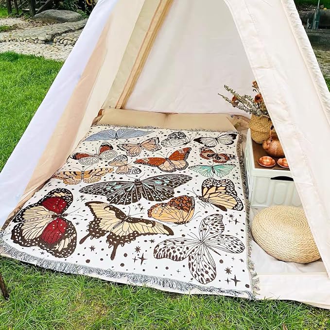 Hopstar Butterfly Throw Blanket Outdoor Blankets and Throws Boho Western Decor Cotton Woven Couch Cover Blanket for Sofa Living Room Beach Travel 51"x63" (Colorful Butterfly)