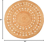 Hand Woven Jute Area Rug - 8' Round - Rustic Beige Reversible Farmhouse Rugs for Bedroom, Kitchen, Living Room - Vintage Natural Braided Entry Floor Décor Circle Boho Round Rugs 8ft
