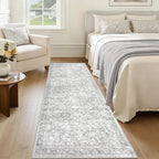 2x8 Hallway Runner Rug: Washable Vintage Floral Entryway Rugs Low Pile Non-Slip Boho Carpet for Kitchen, Bedroom, Bathroom, Dining Room (Grey, 2'x8')