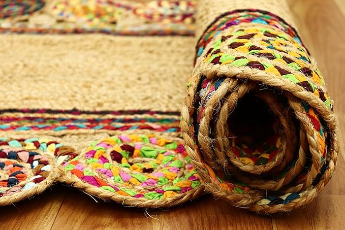 Runner Area Rug - 2.6x4 Feet Multicolor Cape Code Chindi Cotton Jute Rug Geometric Kilim Rug Indoor Outdoor Use Carpet Flatweave Rugs for Bedroom Bedside Runner Kitchen Hallway & Stair