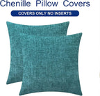 CaliTime Throw Pillow Covers Decorative 18 X 18 Inches Pack of 2 Cotton Thread Stitching Edges Solid Dyed Soft Chenille Cushion Cases for Couch Sofa Bed Living Room Farmhouse Teal