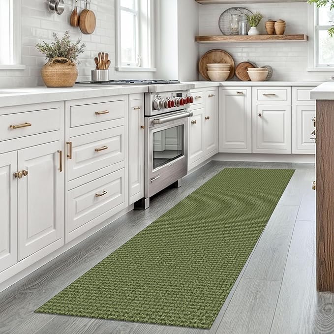 EARTHALL Woven Runner Rug 2x7 Ft Washable Runners for Hallways Cotton Non Slip Rubber Backed Kitchen Runner Braided Indoor Floor Carpet for Entryway, Hallway, Kitchen, Bedroom, Green