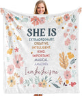 Inspirational Gifts for Women, Boho Inspirational Blanket, Birthday Gifts for Women Sister Grandma, Flower Motivational Positive Throw Blankets for Girly Room Bedroom Home Decor, 50x60 in