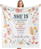 Inspirational Gifts for Women, Boho Inspirational Blanket, Birthday Gifts for Women Sister Grandma, Flower Motivational Positive Throw Blankets for Girly Room Bedroom Home Decor, 50x60 in