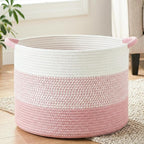 40L Large Cotton Rope Basket, Decorative Woven Blanket Storage for Living Room, Boho Toy Storage & Toy Box for Kids, Versatile Laundry Basket & Nursery Hamper for Blankets(Pink)