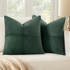 MIULEE Army Green Decorative Throw Pillow Covers 20x20 Inch for Couch Bed Sofa Pack of 2 Boho Farmhouse Throw Pillows Soft Cross Corduroy Patchwork Textured Cushion Cases