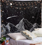 Zussun Black and White Tapestry Starry Night Mountain Tapestries for Bedroom Aesthetic Moon and Stars Tapastry's Wall Hanging Dark Nature Forest Wall Tapestry for Living Room Dorm (Dark, 60'' × 50'')