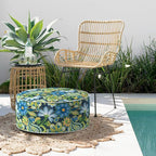 TWELAR Indoor/Outdoor Inflatable Ottoman with Handle, Decorative Fade-Resistant Round Footstool D21 x H9 inch, Portable Ottoman Pouf for Patio Garden Camping, Flower Child