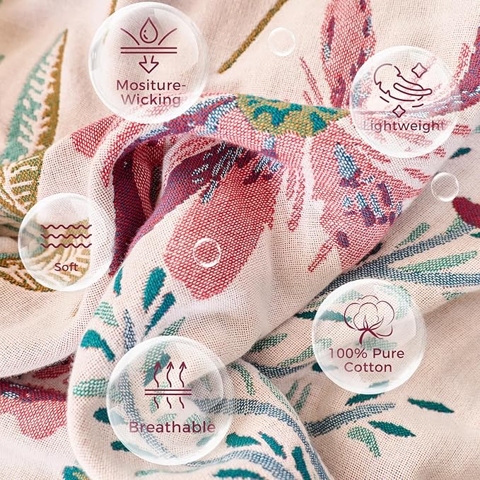 Boho Throw Blanket for Couch Sofa Chair Cotton Spring Blankets for Bedroom Living Room All Season Lightweight Reversible Floral Embroidery Throws 50"x60"