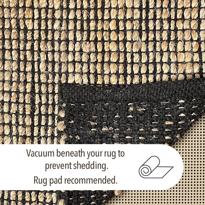 Chardin home 3x5 Jute Cotton Handwoven Area Rug | Braided Boho Farmhouse Rug in Natural Jute/Black | Rustic Vintage Floor Covering for Living Room, Bedroom, Kitchen, and Entryway