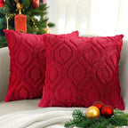 decorUhome Cozy Textured Euro Sham Throw Pillow Covers 24x24 Inch Set of 2, Soft Plush Faux Wool Red Accent Couch Pillow Covers for Modern Farmhouse Sofa Bed Living Room