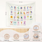 WARDOS Alphabet Nursery Inspirational Tapestry, Boho Kids Tapestry Wall Hanging, ABC Alphabet Inspirational Educational Wall Blanket Decor for Toddler Kids Room Nursery Playroom Classroom, 50x60 Inch