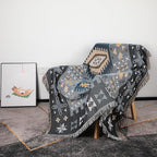 Snycler Boho Throw Blanket for Bed 50 * 60inch Woven Blanket Cotton Polyester Farmhouse Decor for Indoor Outdoor Sofa Bedroom Garden，All Season(Blue)