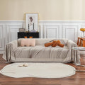 VClife Large Sofa Cover Chenille Couch Cover for 2 Cushion Couch Sofa, Modern Beige Chocolate Striped Couch Covers for Kids Washable Sectional Sofa Protector with Tassel 71"X118"