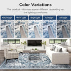Lessymo 9×12 Area Rugs Washable for Living Room, Large Soft Indoor Rug Non-Slip for Bedroom Kitchen Dining Room Dorm Nursery, Vintage Boho Carpet Stain Resistant for Office Home Decor, Blue/White