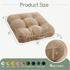 HIGOGOGO Floor Pillow Cushion for Adults, Meditation Cushion Pillow, Large Square Floor Sitting, Tufted Corduroy Cover, for Tatami Living Room or Yoga, 22x22 Inch, 2Pack, Coffee