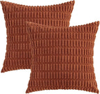 MIULEE Pack of 2 Dark Rust Corduroy Decorative Pillow Covers 20x20 Inch Soft Boho Striped Throw Pillow Covers Modern Farmhouse Home Decor for Summer Sofa Living Room Couch Bed