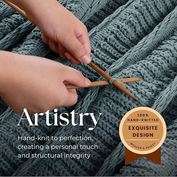 Boho Knitted Chenille Blanket with Tassels - Lightweight & Soft All-Season Throw - 3D Classic Pattern for Living Room Bedroom Couch, Celestial Blue, King 90"x108"