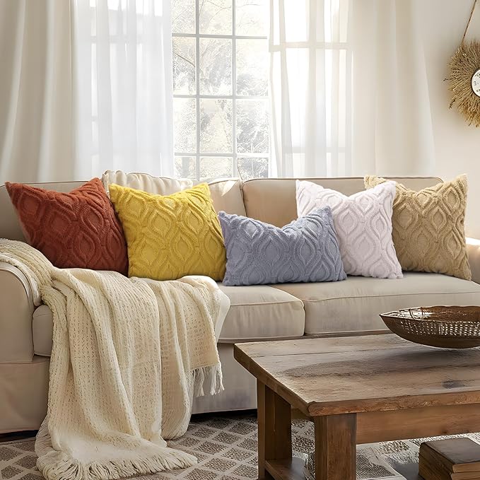 decorUhome Cozy Textured Throw Pillow Covers 18x18 Inch Set of 2, Soft Plush Faux Wool Rust Accent Couch Pillow Covers for Modern Farmhouse Sofa Bed Living Room