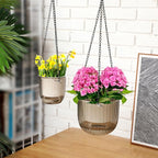 Maxcheck 4 Pcs Self Watering Hanging Planters Indoor Gift 6.5'' 4.5'' Hanging Flower Pots Baskets Outdoor Self Watering Plant with 3hooks Drainage Holes for Home(Gray)