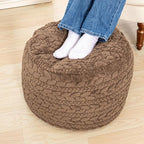 Unstuffed Ottoman Pouf Cover – Round Faux Fur Footstool Plush Floor Pouf (No Filler Included) Perfect for Living Room, Bedroom, or Office Lounge (Coffee, 26x26x18 in)