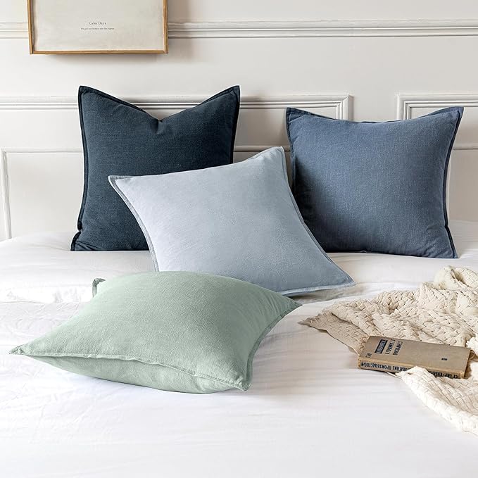 MIULEE Decorative Linen Euro Sham Pillow Covers 22x22 Inch Blue Ashes Boho Farmhouse Neutral Couch Throw Pillows for Bed Pack of 2 Accent Modern Pillowcase Sofa Livingroom Home Decor