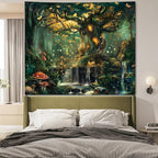 Apdidl Forest Wall Tapestry for Bedroom, Nature Green Tree of Life Tapestries Wall Hanging, Fairy Tales Magical Landscape Backdrop Mural for Living Room Dorm Decor (60"X79")