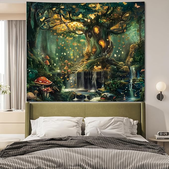 Apdidl Forest Wall Tapestry for Bedroom, Nature Green Tree of Life Tapestries Wall Hanging, Fairy Tales Magical Landscape Backdrop Tapestry for Living Room Dorm Decor (51"X60")