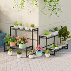 Garden 4 you 4 Tier Stair Style Large Metal Plant Stand Stackable, Garden Display Shelf Flower Pot Holder Storage Organizer Rack for Indoor Home Outdoor Patio Balcony Yard( Black,Rectangle)