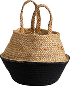 Nearly Natural 14in. Boho Chic Handmade Cotton & Jute Black Woven Basket Planter, Beige