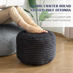 Round Pouf Ottoman,Corduroy Poufs with Memory Foam Filling for Foot Rest,Soft Footstool for Living Room,20"x 15",Dark Grey
