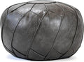 Moderner Faux Leather Pouf Unstuffed Ottoman Moroccan Footstool, Floor Footrest Cushion, Storage Solution - Natural Brown Color (Dark Grey, Round)