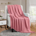 Vonty Dusty Pink Knitted Blanket with Tassels Fringe 50" x 60", Super Soft Knit Throw Blanket, Farmhouse Decorative Lightweight Blanket for Couch, Sofa, Bed