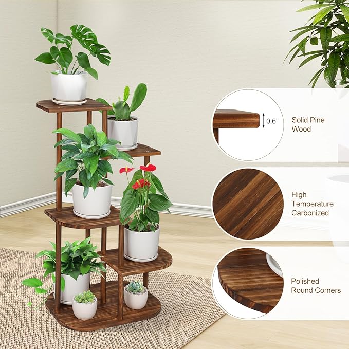 5 Tier Wood Plant Stand for Multiple Plants Indoor Plant Shelf Multi-Tier Flower Pot Holder Corner Display Rack