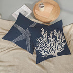Navy Blue Coral Starfish Pillow Covers 16x16 Inch Set of 2 Coastal Throw Pillows Spring Summer Nautical Beach Ocean Decorations Linen Pillowcase Outdoor Decor Farmhouse Cushion Case for Home