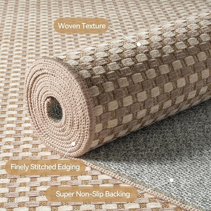 2x4 ft Entryway Rug Indoor Door Mat Non Slip Boho Woven Washable Area Rugs Kitchen Runner Rug Mat, Front Entry Rugs Entrance Doormat for Hallway Porch Bathroom Laundry Room, Brown 24"x48"