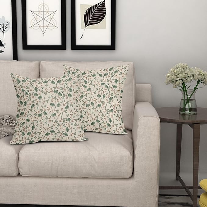 Brown Green Floral Pillow Covers 20x20 Set of 2 Vintage Rustic Old Style Cute Small Flower Print Decorative Outdoor Pillowcases Farmhouse Throw Cushion Case Decor for Couch Sofa Bed
